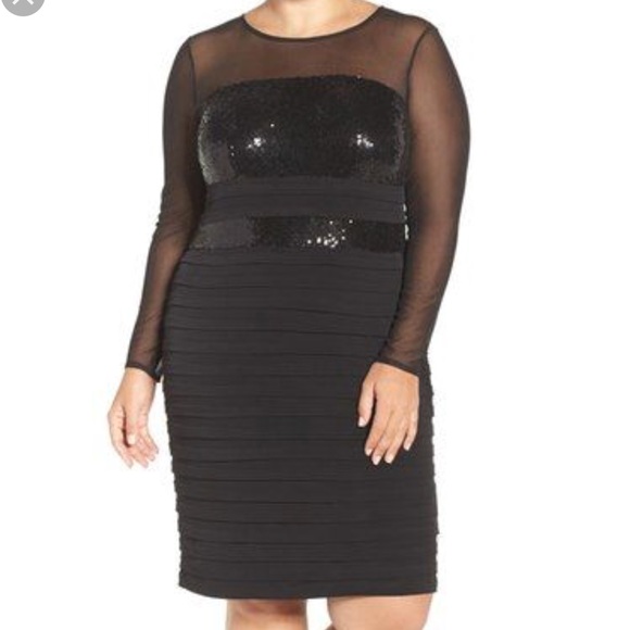 London Times Dresses & Skirts - London Times Plus Size Black Illusion Sequin Dress